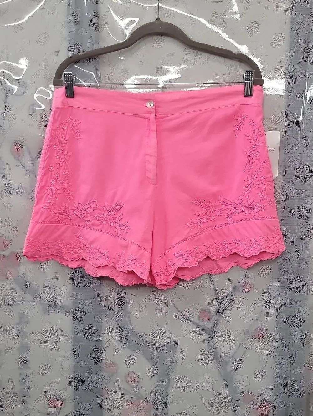 Juliet Dunn Nwt London Neon Pink Embroidered Scallop Hem Shorts Size 8/10